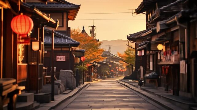 日本的な古都の風景、歴史的な町と道の動画