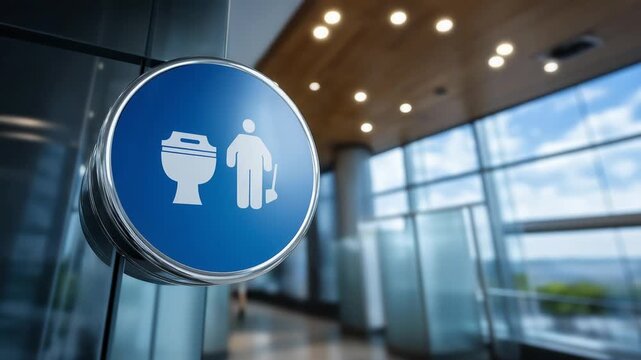 All-gender restroom signage in modern office space