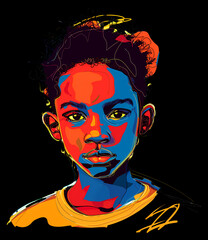 portrait of a man, a boy face painting in a black baground 