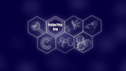 Festive Price Drop Marketing Concept with Business Icons and Text on Dark Starry Background holiday sale . 4k video - Powered by Adobe