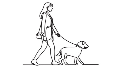 Continuous one single minimal line drawing woman with pet