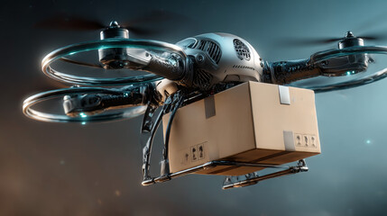 Delivery drone with the cardboard box.3D illustration