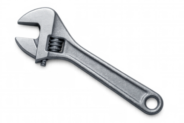 Chrome adjustable wrench isolated on transparent background, ready for your next diy or construction project