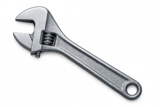 Chrome adjustable wrench isolated on transparent background, ready for your next diy or construction project