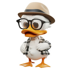 Obraz premium Cartoon duck wearing glasses and a hat