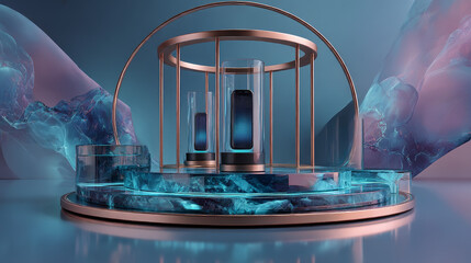 Abstract background, Futuristic pedestal for product presentation, Display modern. 3D illustration