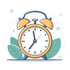 Vintage alarm clock with bells and leaves illustration