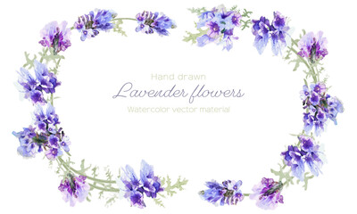 水彩で描いた優しいタッチのラベンダーのフレーム