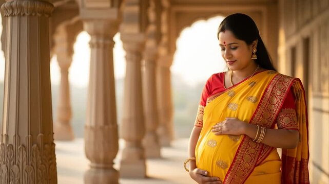Radiant Expectation: Pregnant Woman in Traditional Indian Attire