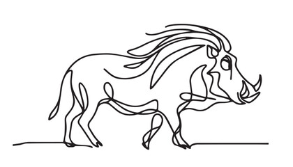 Continuous one single minimal line drawing warthog