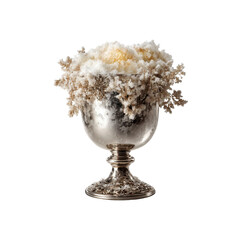 Frosty Silver Chalice with Dried Flowers and Creamy Substance