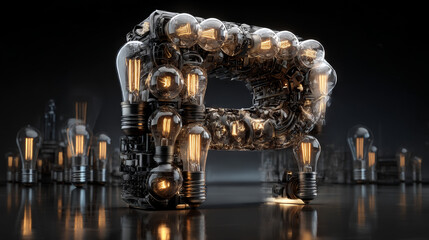 Alphabet P made of light bulb. 3D illustration