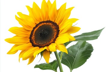 Obraz premium Radiant Sunflower Bloom with Dark Center and Lush Green Leaves o