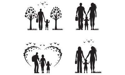 Friendship Silhouette Icons and Happy Friendship Day Vector Illustrations