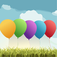 Naklejka premium Row of rainbow color balloons for celebration design