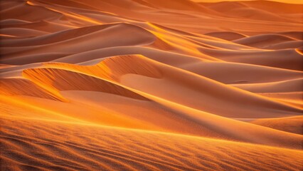 Golden hour light bathes undulating sand dunes creating a textured abstract landscape of warm hues