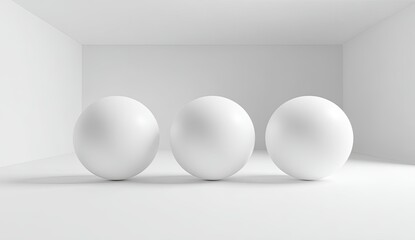 Three white spheres in a white room