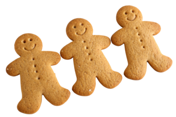 Gingerbread cookie trio with smiling faces and button details perfect for Christmas celebration and festive holiday treats
