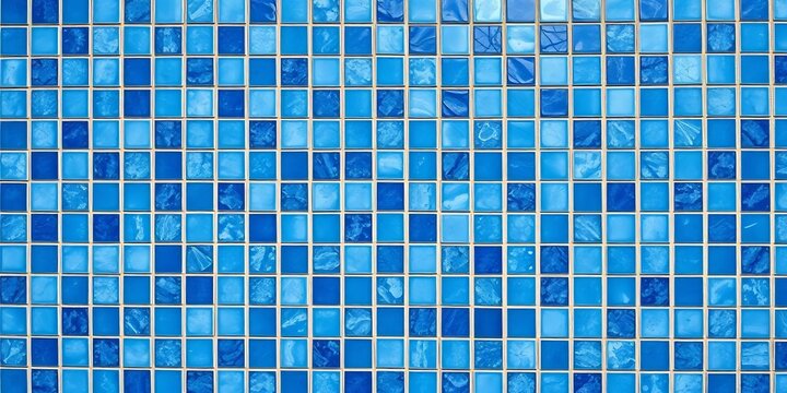 Abstract blue ceramic tile mosaic, geometric pattern background, ceramic mosaic, decor
