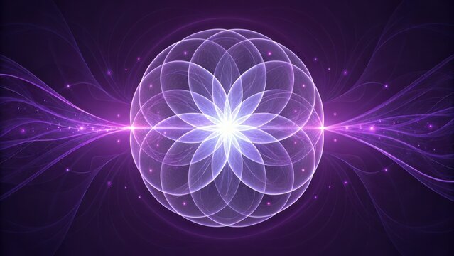Luminous sacred geometry flower of life pulsating with cosmic energy and light