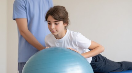 Fototapeta premium Post-rehabilitation recovery of a youngster. Scoliosis prevention