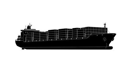 Black Silhouette of a Container Cargo Ship