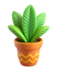 Obraz premium 3d icon of green potted plant with zigzag pattern isolated on transparent background