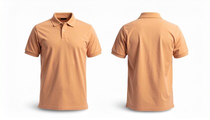 Front and Back View of a Peach Polo Shirt on White Background