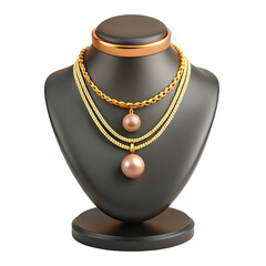 3d icon of two gold necklaces with pearl pendants on display stand isolated isolated on transparent background