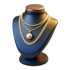 3d icon of elegant gold necklace with pearl pendant on display stand isolated isolated on transparent background