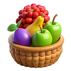 3d icon of basket of fresh fruit isolated on transparent background
