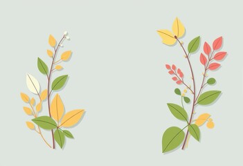 Simple flat vector illustration of plants and leaves forming a frame with copy space,  resource,  summer