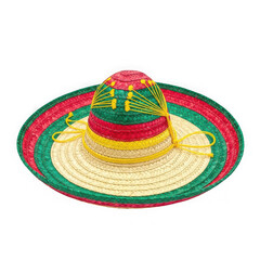 Traditional mexican sombrero hat with colorful stripes and decorative elements, isolated on transparent background