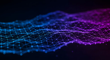 Digital Abstract Network: A mesmerizing view of a digital abstract network in vibrant shades of blue and purple, representing the interconnected world of technology. 