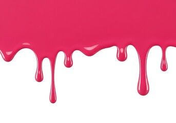 Vibrant, glossy hot pink liquid dripping down against a clean white background, with a thick texture.

