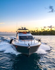 Naklejka premium Luxury motor yacht at sunset