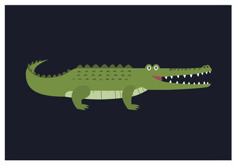 Cartoon Alligator with Open Mouth and Sharp Teeth on Dark Background
