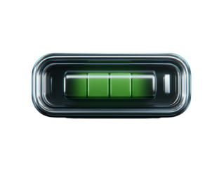 Full Green Battery Icon with Digital Charge Indicators, Front View, Isolated on Transparent Background.png