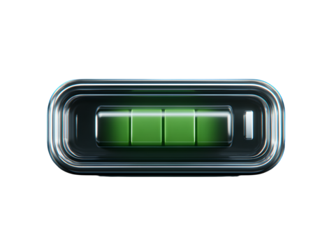 Full Green Battery Icon with Digital Charge Indicators, Front View, Isolated on Transparent Background.png