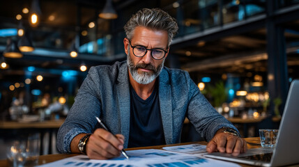 Assessment. Businessman holding assessment report, strategic plan, financial statement, business proposal, market analysis, growth strategy, investment portfolio, client feedback, project timeline