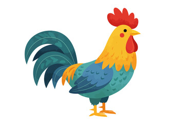 Fototapeta premium Colorful Cartoon Rooster Illustration with Red Comb and Teal Tail Feathers
