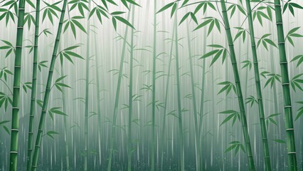 Fototapeta premium Serene vertical bamboo forest with gentle rain and misty atmosphere