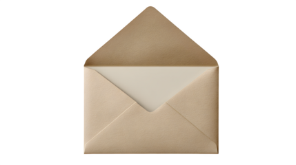 Open kraft envelope, isolated on transparent background