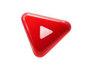  Glossy Red Play Button Icon with Reflection and Shadow, Front View, Isolated on Transparent Background.png