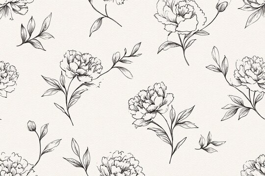 ELEGANTE FLORALE LINIENKUNST-ILLUSTRATION BL&Uuml;HENDER PFINGSTROSEN