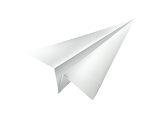 Minimal White Paper Plane Icon in Flight with Soft Shadows, Front View, Isolated on Transparent Background.png