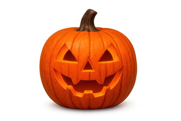 Fototapeta premium Glowing jack-o'-lantern with carved facial features, illuminating transparent backdrop