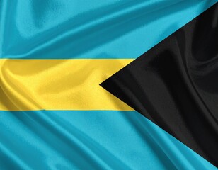 Bahamas National Flag with Aquamarine and Gold Horizontal Stripes and Black Equilateral Triangle Representing Strength, Natural Resources, and National Identity
