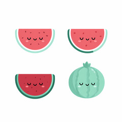 Fototapeta premium Cute Watermelon Slices: A delightful illustration featuring smiling watermelon slices perfect for summer vibes and healthy treats!