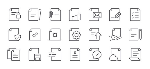 Set of Files and Document Line Icons. Editable Stroke. Pixel Perfect.